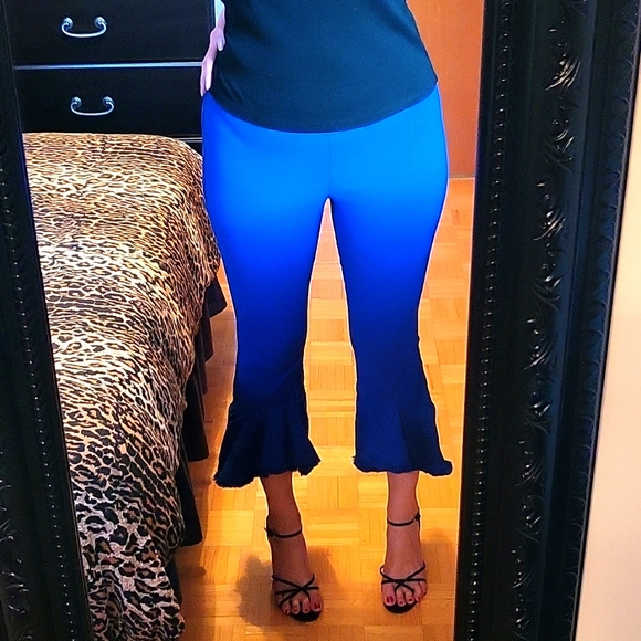 HOT Cobalt Blue Stretch Ruffle-Hem Crop Pants! 6 - Picture 9 of 15